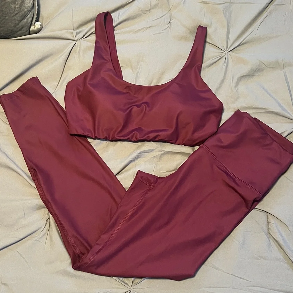 All In Motion Maroon Red High Rise Leggings & Sports-bra Set - Picture 6 of 16